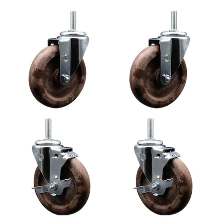Service Caster 5 Inch High Temp Glass Filled Nylon 34 Inch Threaded Stem Caster Set 2 Brakes SCC SCC-TS20S514-GFNSHT-34212-2-TLB-2